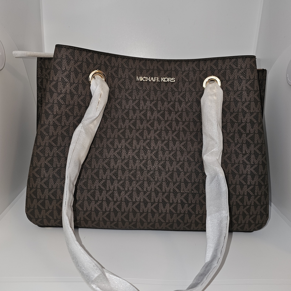 Michael Kors Teagan Brown Monogram Tote Bag NWTs